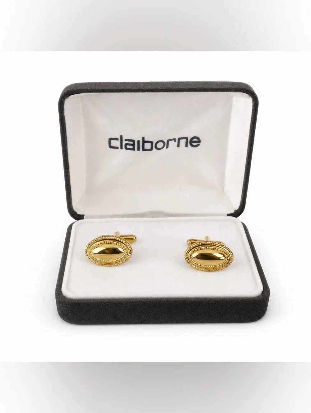 Vintage Claiborne Gold Tone Oval Cufflinks Rope Trim Men's Formal